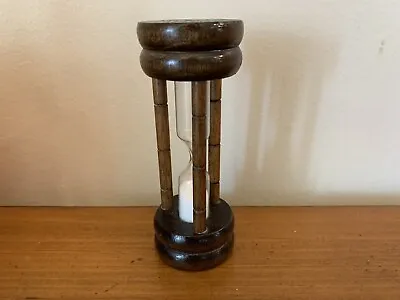 Vintage Hour Glass Egg Timer White Sand Filled Wooden Wood 4”H Farmhouse Decor • $13.95