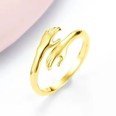 Romantic 18K Gold Plated Sterling Silver Hand With Love Hug Rings Adjustable  • £3.99