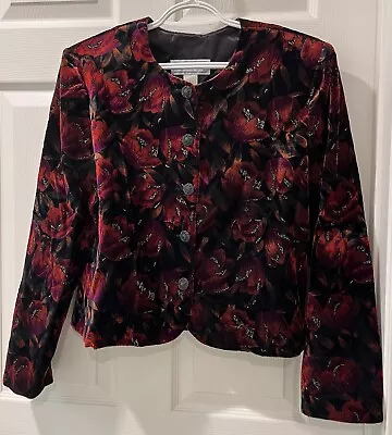 Norton Mcnaughton Vintage 80’s Velvet Jacket Burgandy/Black Floral Size 12 • $15