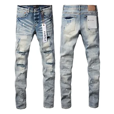 2024 Purple Brand Jeans High Street Blue Distressed Fashion Trend 9003 Pants • $63.44