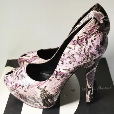 Michael Antonio Womens Purple Snake Skin Platform Heels 9 Kovie • $19.98