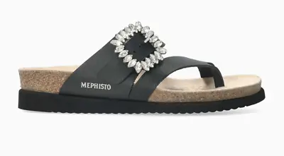 Mephisto Hambre Black Waxy W Rhinestones Slide Sandal Women's Sizes 35-42 NEW!!! • $210