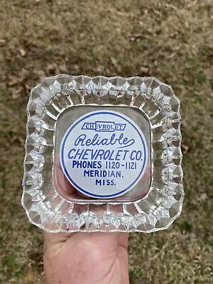 Rare Vintage Early Chevrolet Advertising Art Deco Glass Ashtray Meridian Miss. • $39.99