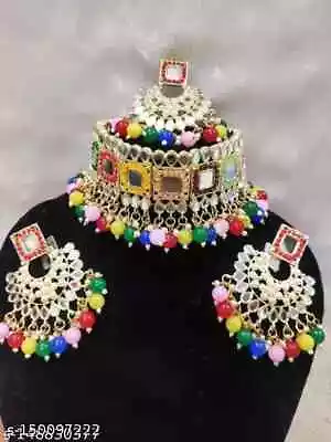 Indian Bollywood Gold Plated Kundan Choker Bridal Necklace Earrings Jewelry Set • $21.11