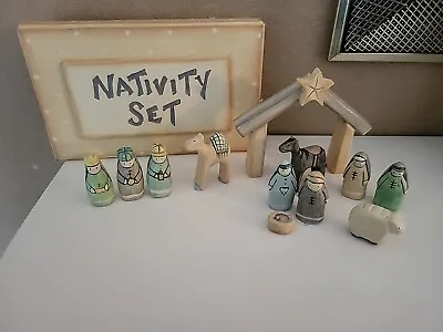 East Of India Small Boxed Wooden Handmade Nativity Set Christmas New Baby Gift • £20