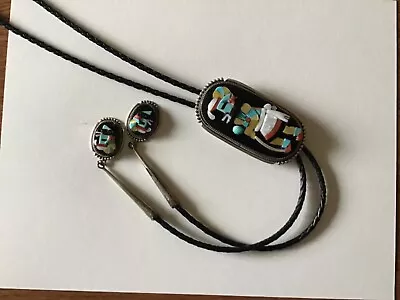 Zuni  BEVERLY ETSATE WARRIOR KACHINA DANCER Bolo Necklace Huge Rare Pristine • $225