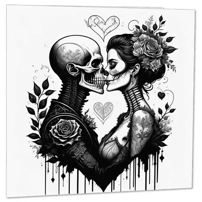 Gothic Couple Anniversary Card Skull Rose Goth Valentines Day Card 145 X 145mm • £2.99