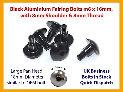 £5.99 • Buy 6x Black Aluminium Bolts M6 X 16mm + 8mm Shoulder For Honda Motorcycle Fairing