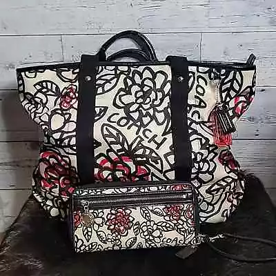 Coach Floral Flower Graffiti Poppy Set Shoulder Bag And Matching Wallet • $90