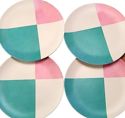 Bamboo Picnic Or Snack Plates Toddler Teal Rose Durable Geo 7- 8  Set (4) • $16.34