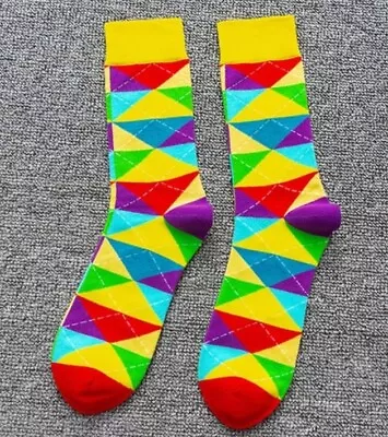 Yellow Colorful Triangles Socks Novelty Unisex 6-12 Crazy Fun SF13 • $7.85