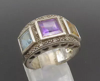 925 Sterling Silver - Vintage Topaz Amethyst & Citrine Heart Ring Sz 5 - RG24312 • $47.10