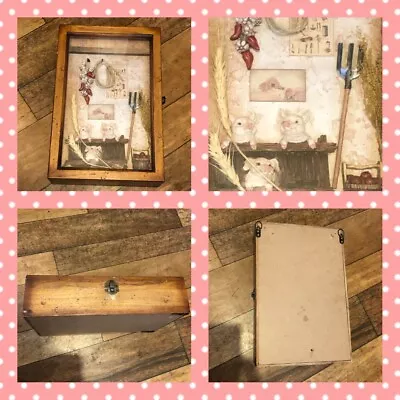 Vintage Oak 3 Little Pigs Country Diorama 6 Key Cupboard Cabinet Box Rustic Rare • £75