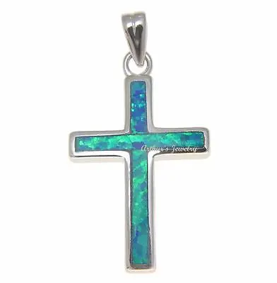 Inlay Blue Opal Cross Charm Pendant Solid 925 Sterling Silver 16.30mm • $20.39