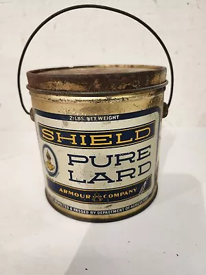 Vintage Shield Pure Lard Tin Pail Can 2 Lb. Armour • $15