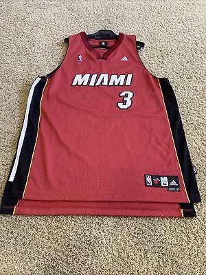 DWAYNE WADE #3 MIAMI HEAT STITCHED ADIDAS RED NBA JERSEY SZ XL Length +2 Nice! • $35