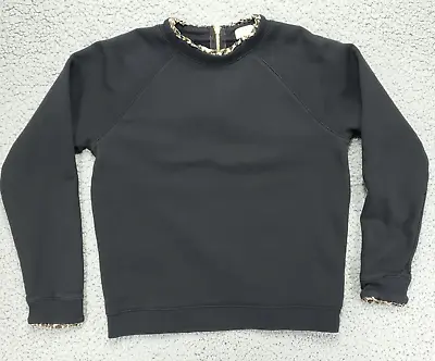 J.Crew Leopard Trim Sweater Womens M Black Crew Neck Zip Open Cotton • $11.73