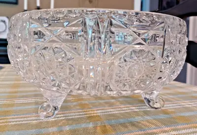 Vintage Cut Glass Bowl Three Footed Mid Century Crystal No Chips Or Cracks Nice! • $49.99