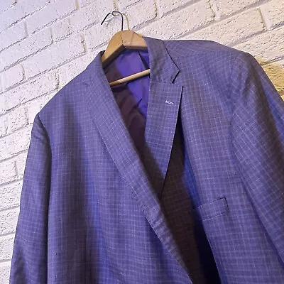 HOLLAND & SHERRY 50s Blue PLAID 2 BUTTON WOOL SPORTCOAT Blazer Royal Blue WOOL • $49.48