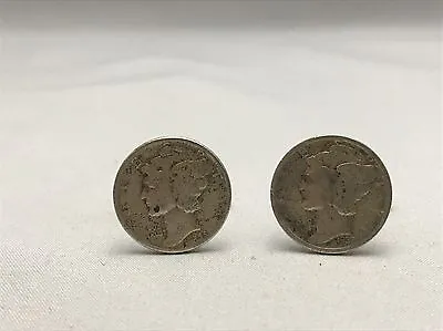 VINTAGE SILVER MERCURY DIME COIN CUFFLINKS HANDMADE - American Treasure • $9