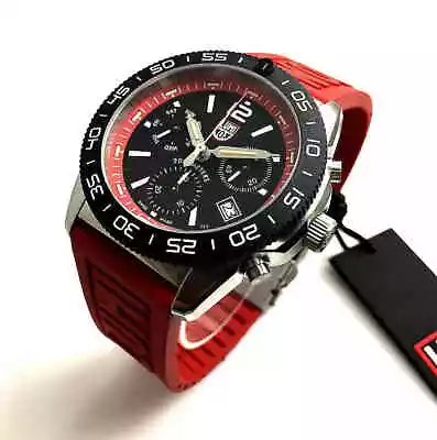 Men's Luminox Pacific Diver Chronograph Red Strap Swiss Watch 3155 • $538.67