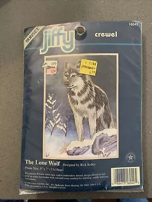 Vintage 1996 Sunset Jiffy Crewel 5 × 7 Stitchery Kit #16042 The Lone Wolf NEW • $15