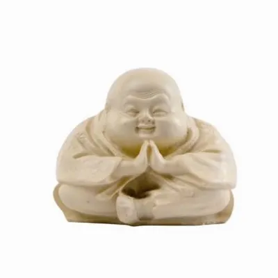 Happy Hotai Meditating Praying Buddha Mini Resin Figurine 4 H White 41346 • $16.99