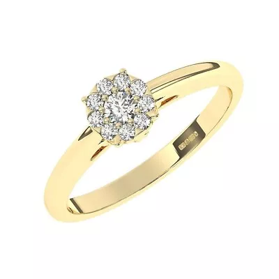18K Yellow Gold 100% Natural Round Cut Diamond Half Eternity Solitaire Ring • £501.28