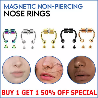 Magnetic Non-Piercing Fake Nose Rings Septum Segment Helix Club Clickers Punk US • $2.99