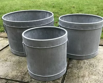 £23.90 • Buy Vintage Style Galvanised Metal Barrel Ribbed Planter Tub Plant Flower Pot Garden