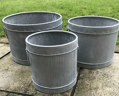 Vintage Style Galvanised Metal Barrel Ribbed Planter Tub Plant Flower Pot Garden • £23.90