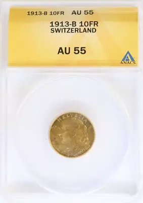 1913-B UNC Switzerland Helvetia 10 Francs GOLD COIN - ANACS • $367.06