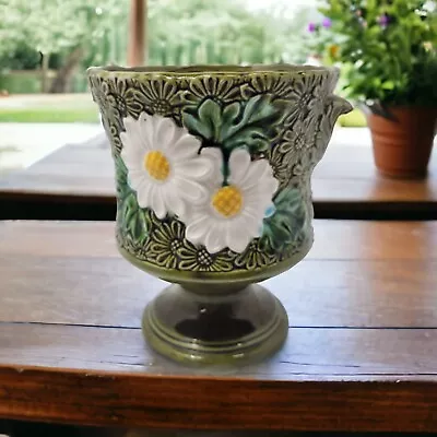 Daisy Pedestal Planter Green Ceramic Vintage Japan C-1935 • $14.67