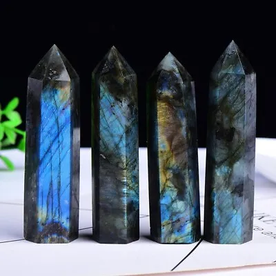 Natural Labradorite Healing Obelisk Crystal Wands Reiki Tower Point Decoration • $15