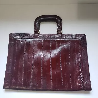 Vintage Eel Skin Semi-Briefcase Document Work Tote Burgundy Slender Bag Zip  • $29