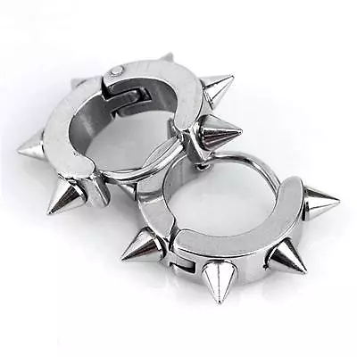 Men's Women's Punk Huggie Hoop Earrings Stainless Steel Spike Ear Studs Earrings • $6.99