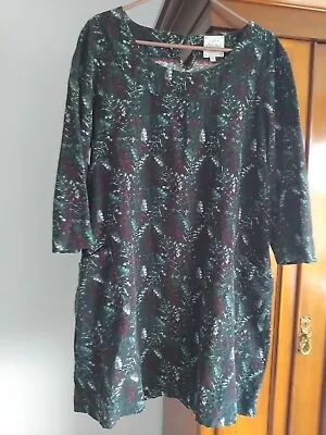 Mistral Fine Cord Tunic Dress Side Pocketssize 16. Dark Green/burgundy • £9.99