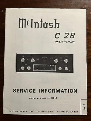 McIntosh C28 C-28 Preamplifier Preamp Service Information Original Manual 91X50 • $19.99