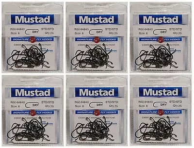 (6pk Lot) Mustad Signature DRY Fly Hooks R50NP-94840-BR-6-25 • $26.96