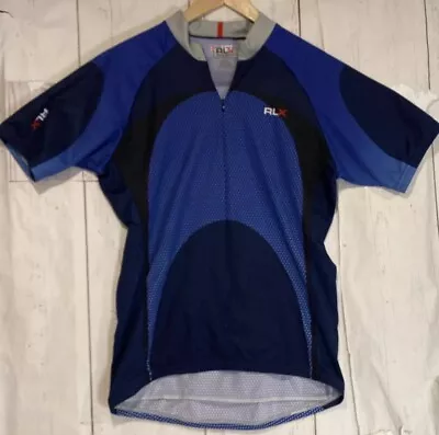 RLX Ralph Lauren Biking Cycling Shirt Large Blue Black Mens Polyester Made USA • $25.90