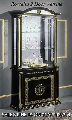 £895 • Buy The Versace Design Italian Rossella Black/Gold 2 Door Vetrine/Display Cabinet