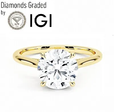 IGI3CT Lab Created Round Diamond Solitaire Halo Engagement Ring18K Yellow Gold • £1856
