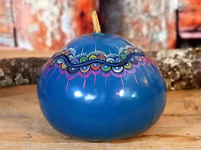 #8 Box Lacquer Gourd Teal Blue & Delicate Hand Painting Handmade Olinalá Mexican • $28