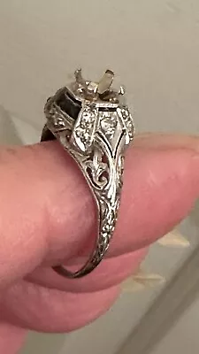 Antique Filigree Platinum European Cut Diamond Engagement Ring • $1950