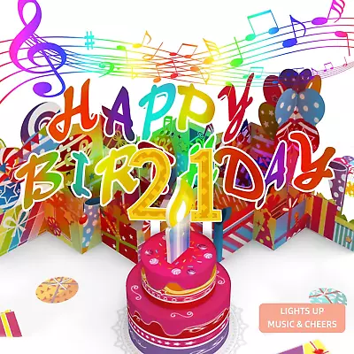 21ST Birthday Card Blowable Musical Birthday Popup Card With LED Light Candle S • $42.99