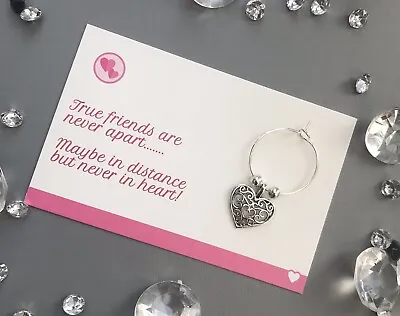 Gift & Card Heart Wine Glass Charm Missing You Best Friend Leaving • £3.25