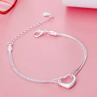 925 Sterling Silver Charm Heart Bracelet For Women Fashion Wedding • $1.99