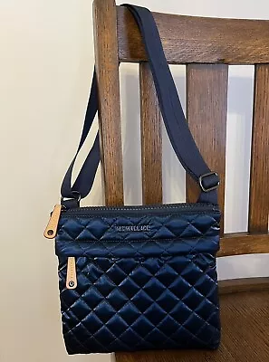 MZ WALLACE Metro Flat Crossbody Bag Quilted Navy Blue • $90