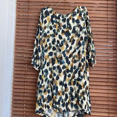 Womens Zara Long Sleeve Crew Neck Shift Dress Size L Leopard Print Knee Length • £9.99