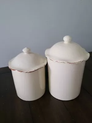 Vietri Italy Cucina Fresca Canisters Set Of 2 (7  & 9 ). Rustic Cream  **NEW** • $79.99